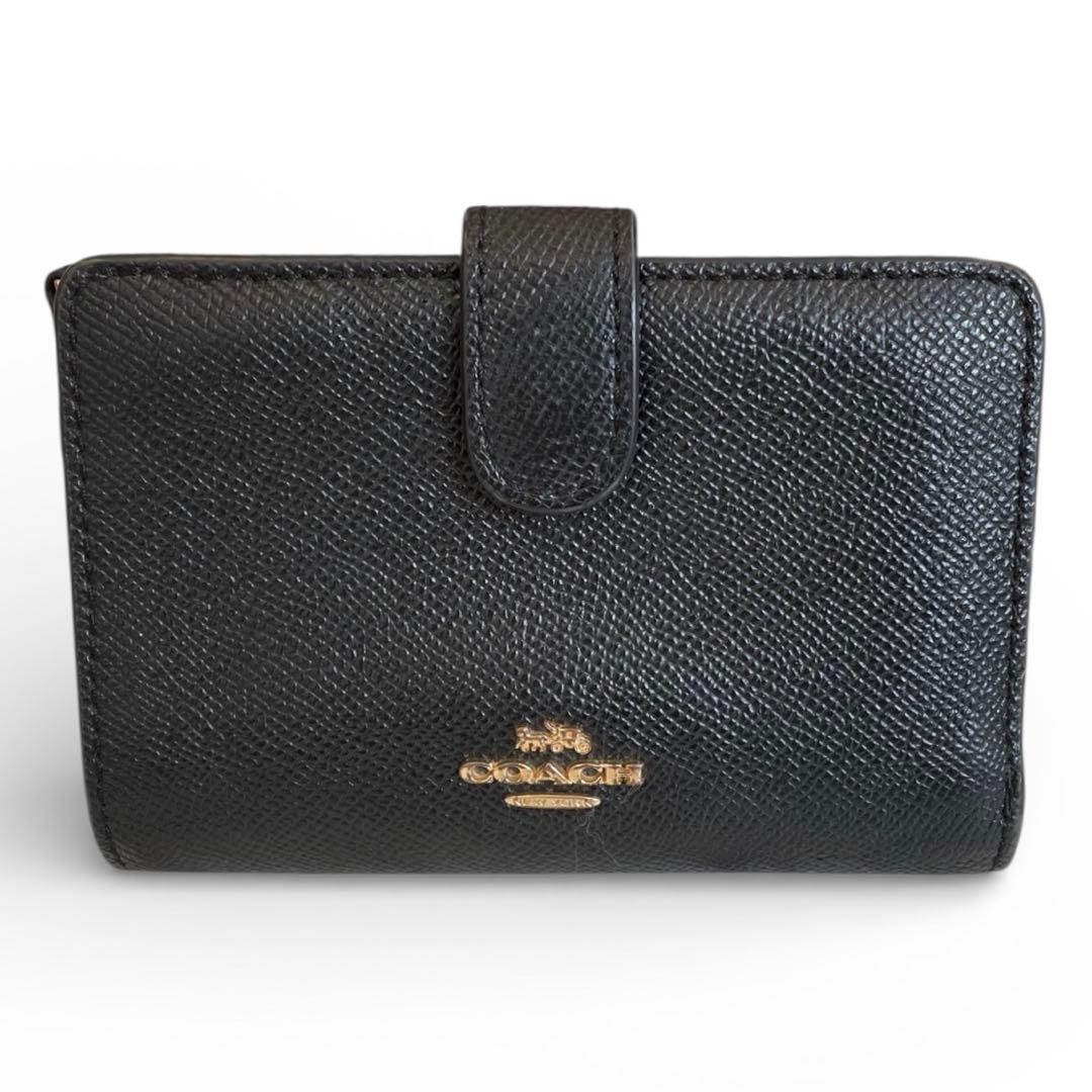 【極美品】COACH ブラック 二つ折り財布 レザー ブラック 黒 6390