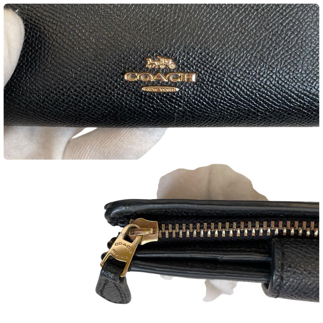 【極美品】COACH ブラック 二つ折り財布 レザー ブラック 黒 6390