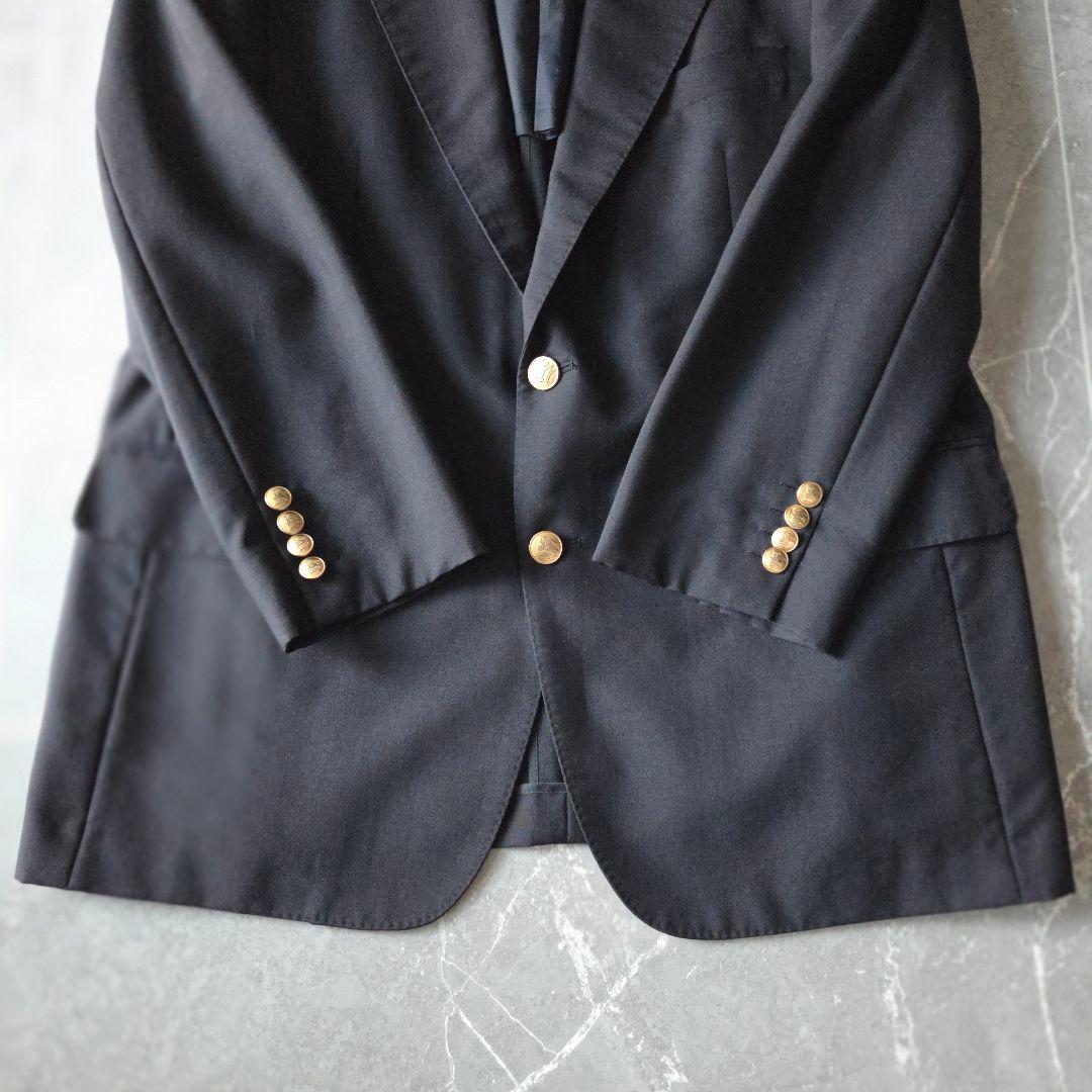 日本製 BURBERRY モヘヤ混 紺ブレ 裏地シャドーホース 濃紺 BB4