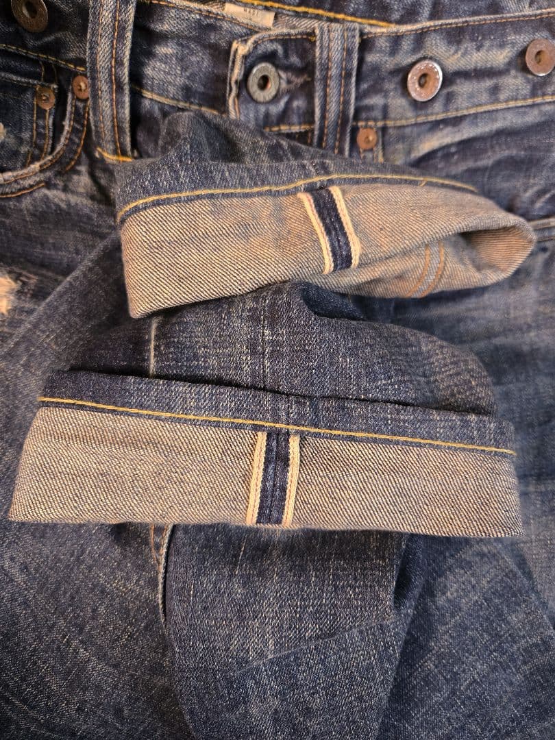 RRL ローライズ ヴィンテージ加工 ストレート デニム パンツ 赤耳 スキニー