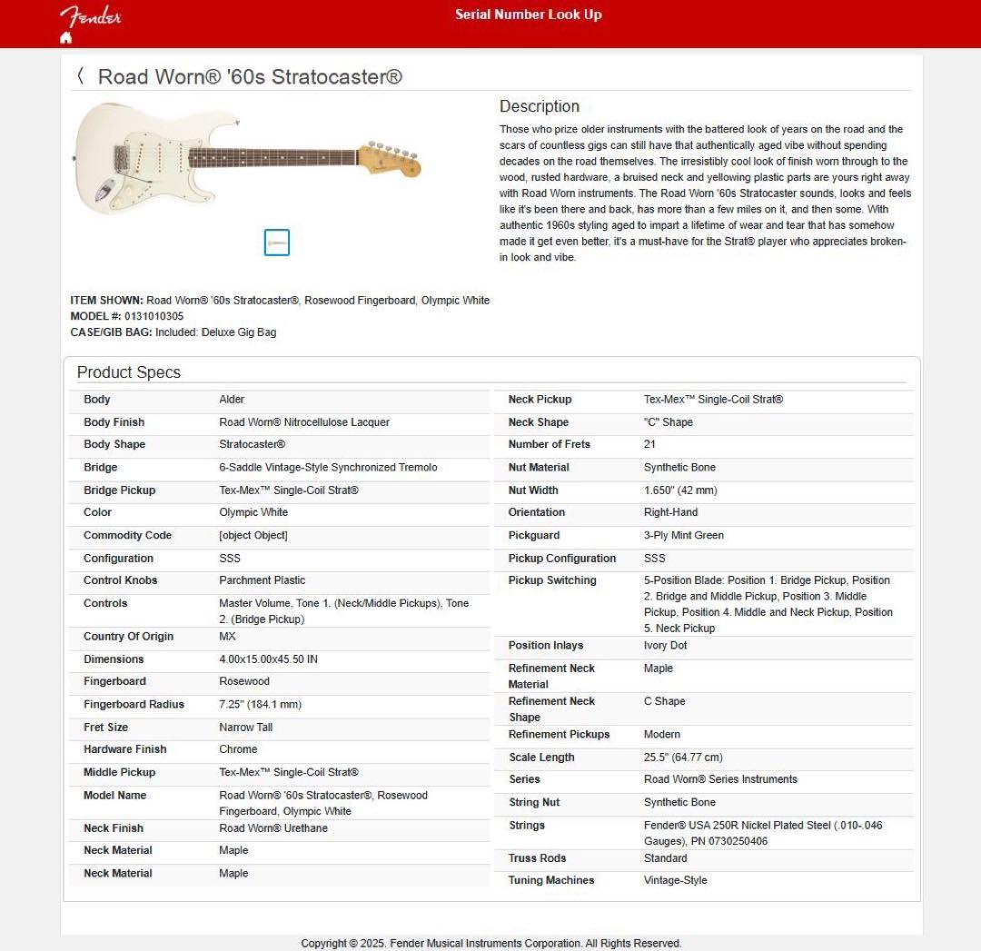Fender Road Worn 60s Stratocaster①