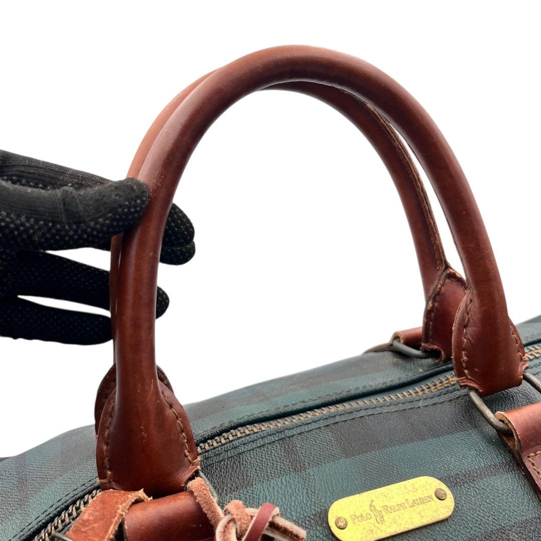 【ブラシ付き】RALPH LAUREN ボストンバッグ グリーン レザー