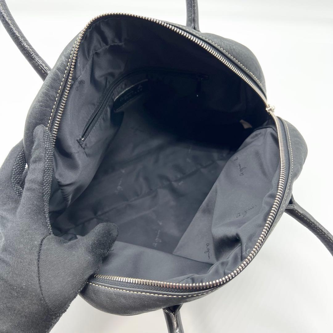 極美品✨アニエスベー　ミニボストンバッグ　シボ革　ブラック　ドーム型　肩掛け可
