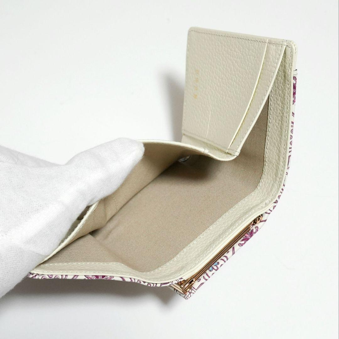 【未使用新品】友禅文庫 がま口三つ折り財布 牛革 日本製 花柄