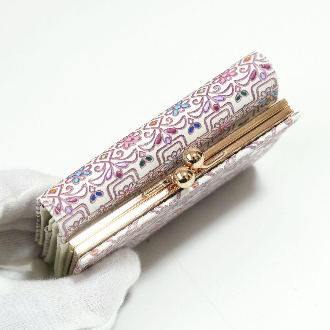 【未使用新品】友禅文庫 がま口三つ折り財布 牛革 日本製 花柄