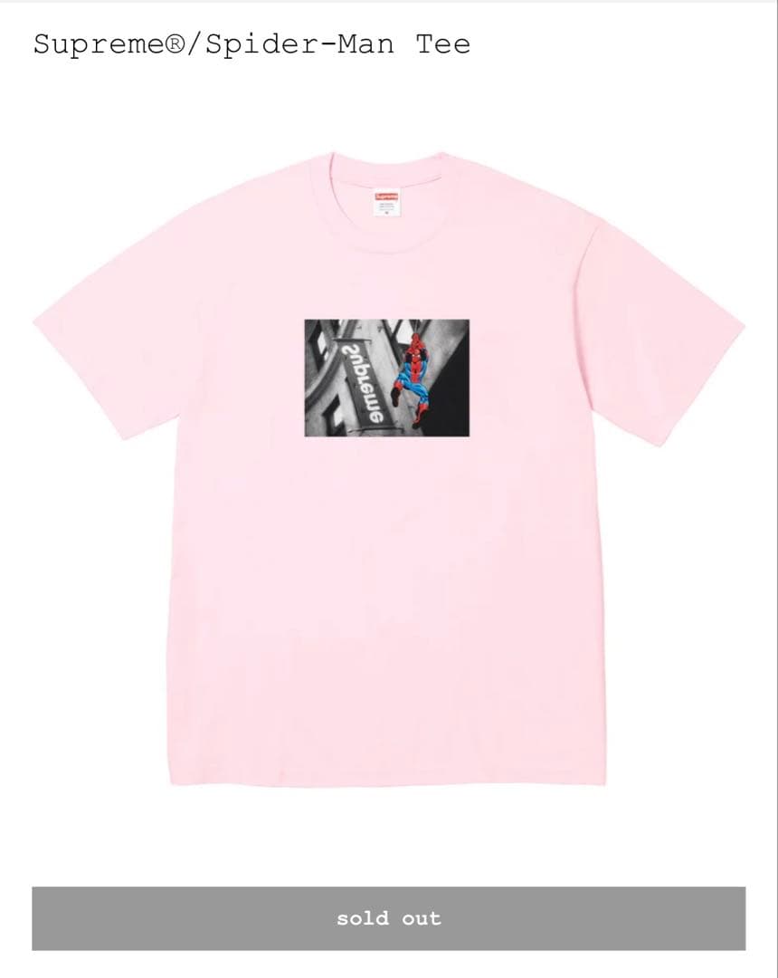 新品 Supreme Spider-Man Tee M ピンク スパイダーマン