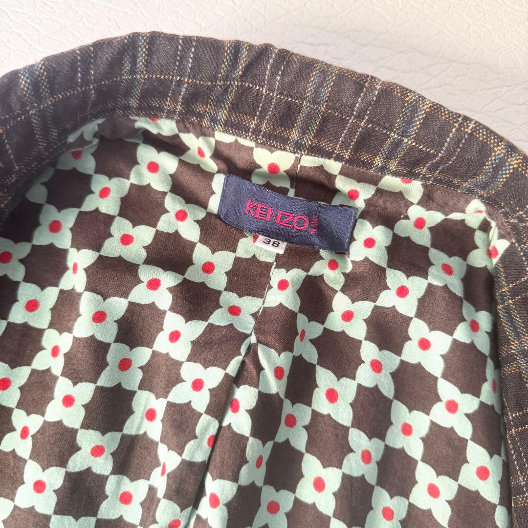 【超希少】KENZO チェックテーラードジャケット フリル 花柄38