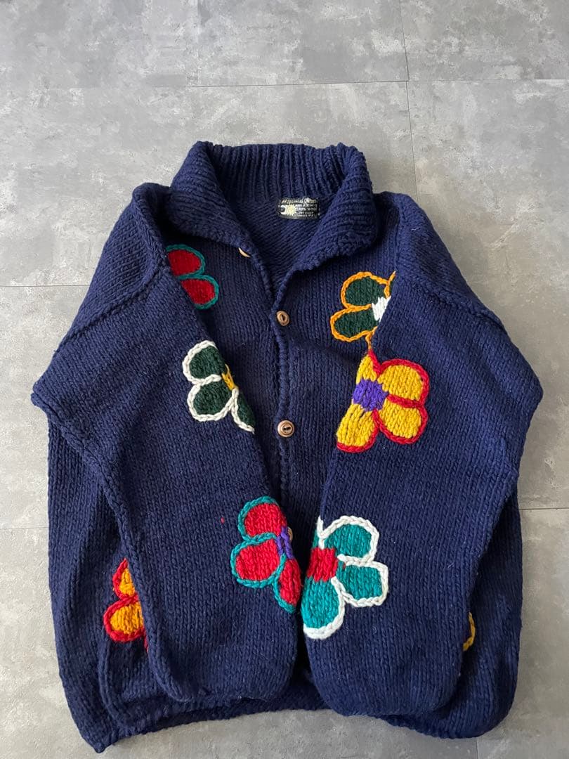 90s vintage エクアドル　フラワー ニット カーディガン