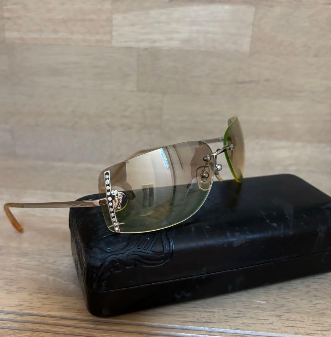 VERSACE ブラウングラデーションサングラス ラインストーン付