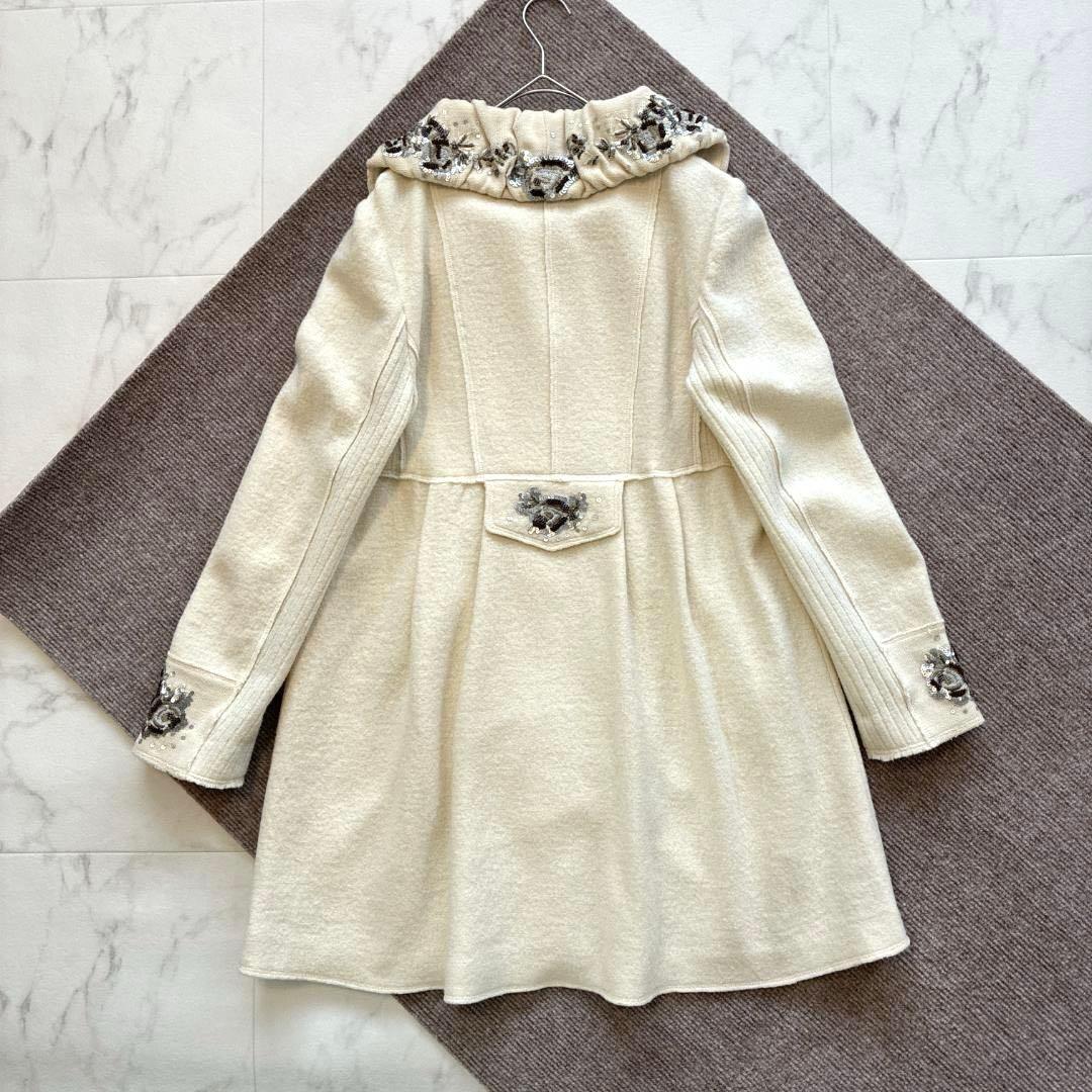 スーパービューティー♡ロングコート 42 ウール100% ビッグカラー 装飾
