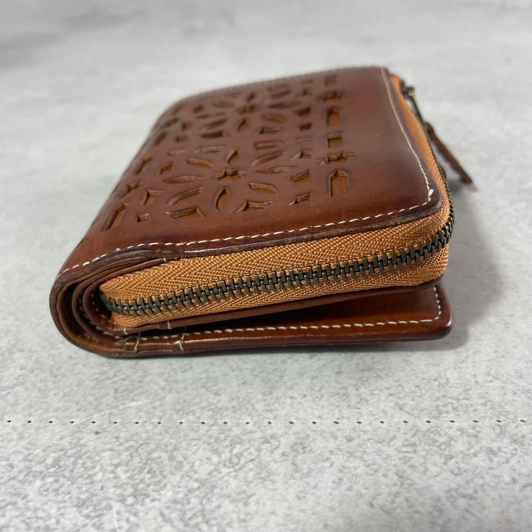 入手困難✨ ゲンテン genten 折財布 カットワーク レザー 本革 ブラウン