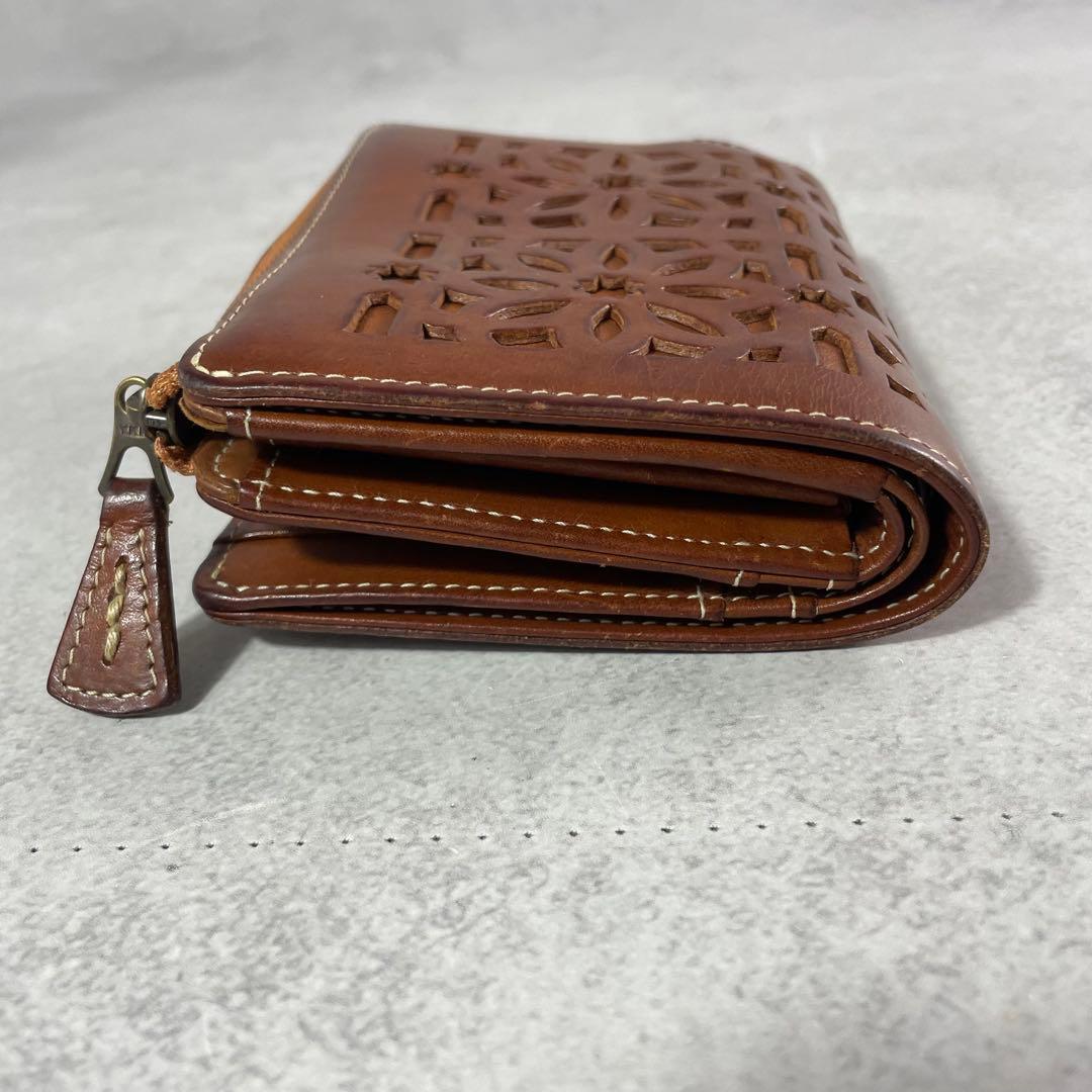 入手困難✨ ゲンテン genten 折財布 カットワーク レザー 本革 ブラウン