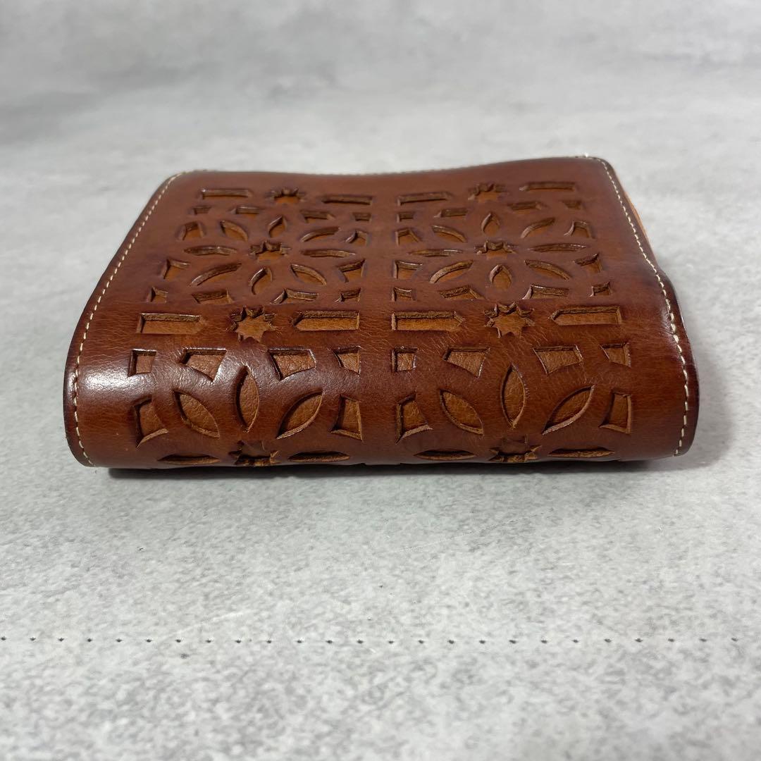 入手困難✨ ゲンテン genten 折財布 カットワーク レザー 本革 ブラウン