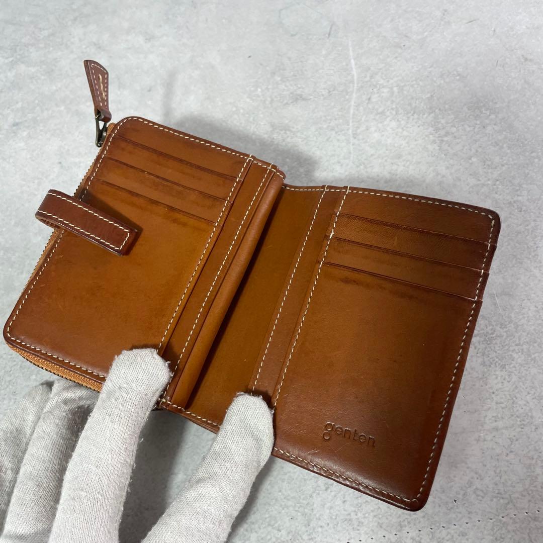 入手困難✨ ゲンテン genten 折財布 カットワーク レザー 本革 ブラウン