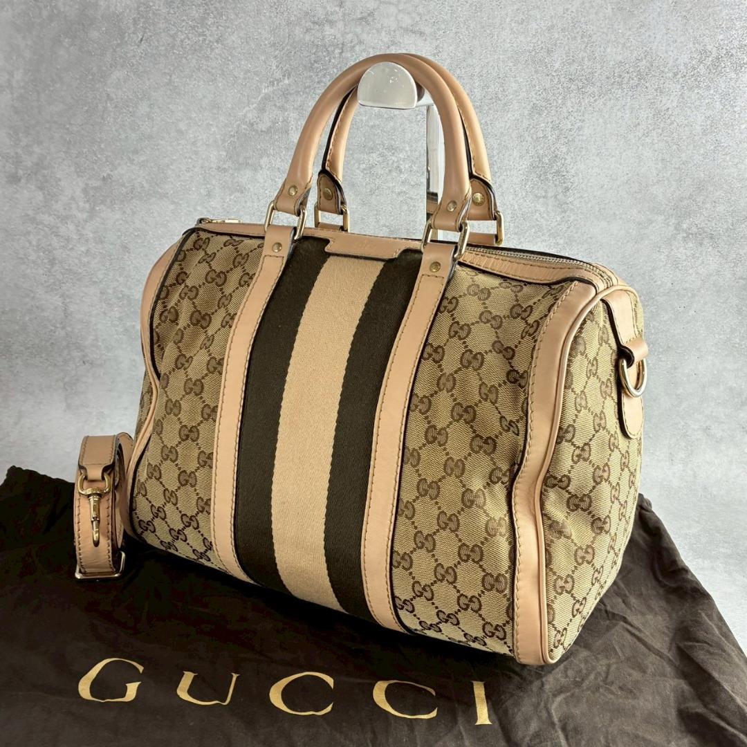 GUCCI ボストンバッグ　GGキャンバス　シェリーライン　2way