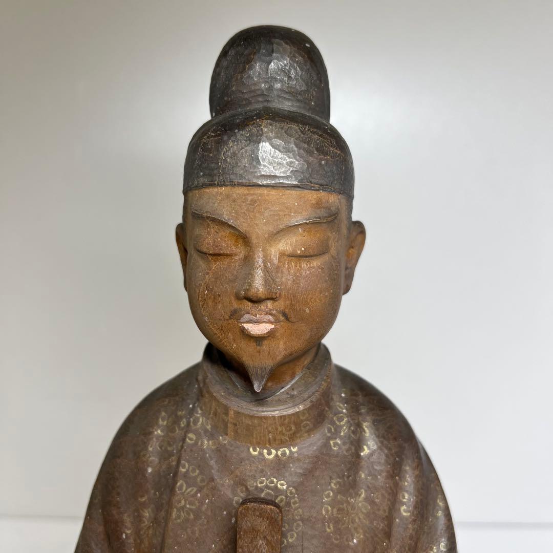 内藤伸作 木彫聖徳太子 彩色「精進」 共箱 東キ8-0315☆2F チヒオト