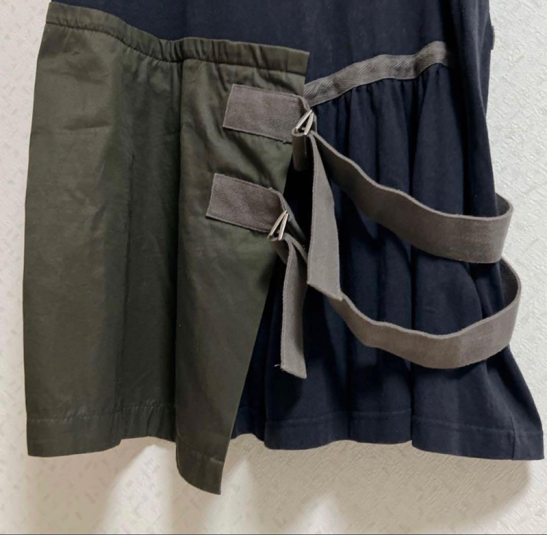 sacai　ワンピース　ドッキング　レイヤード　ベルト　コットン　ネイビー　M