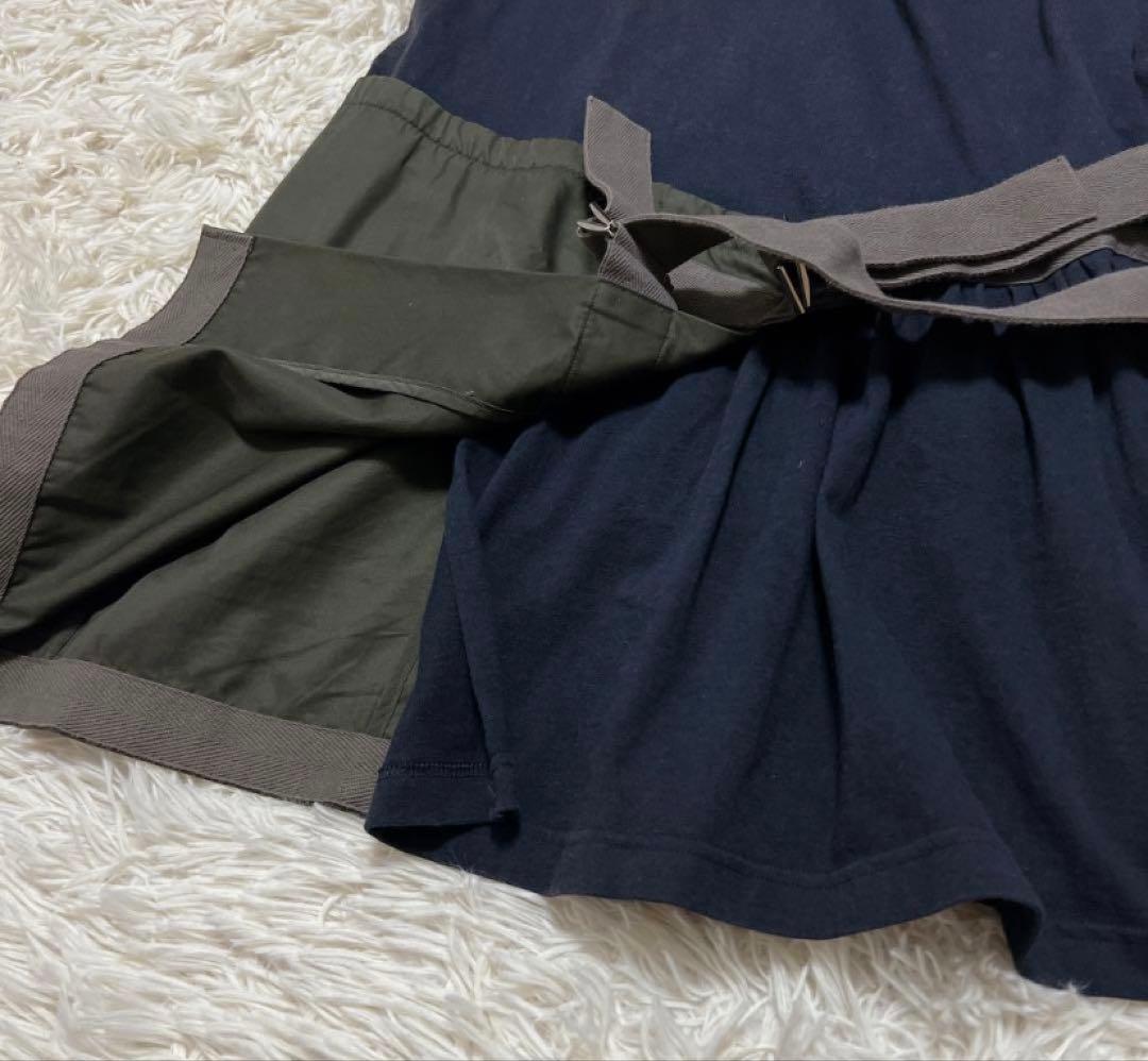 sacai　ワンピース　ドッキング　レイヤード　ベルト　コットン　ネイビー　M
