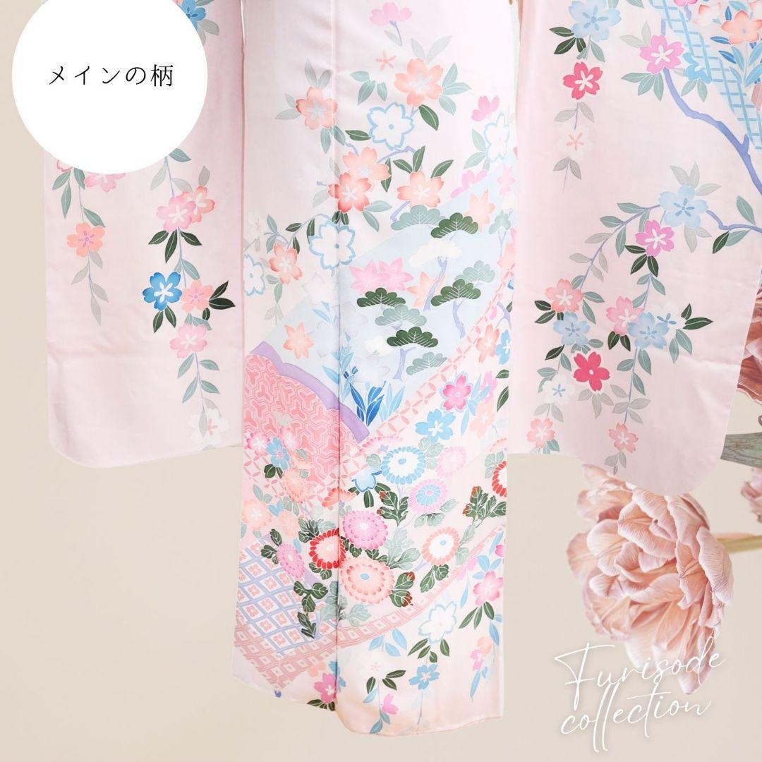 振袖フルセット　くすみピンク　有職文様　洋風コーデ　成人式