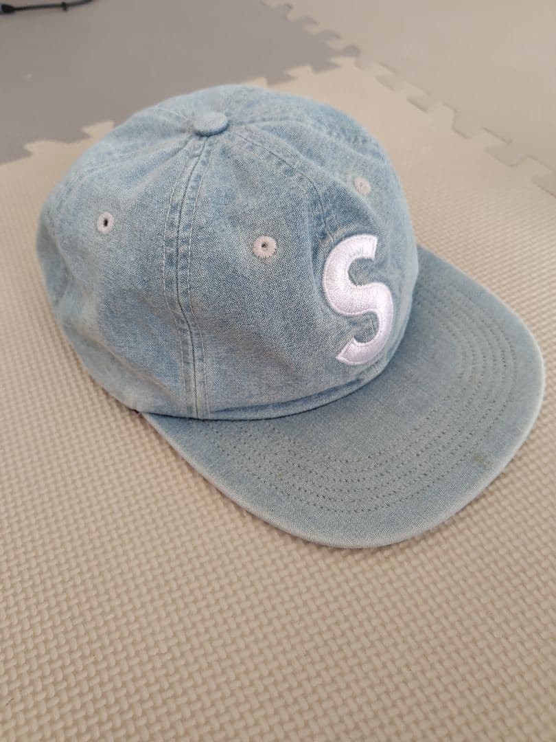 Supreme Sロゴ キャップ ブルー デニム 使用感有 フェード