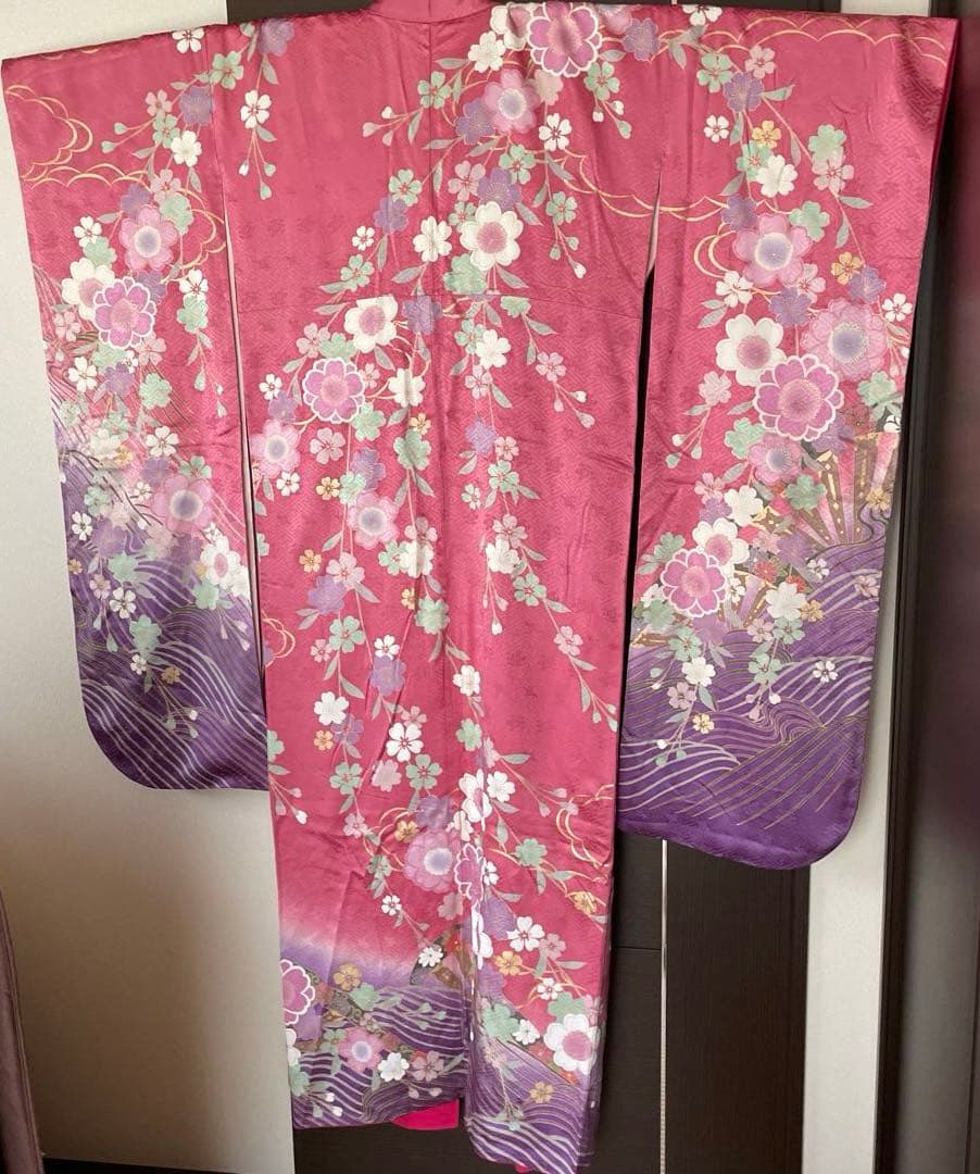 振袖　ピンク　枝垂れ桜　正絹　振袖単品