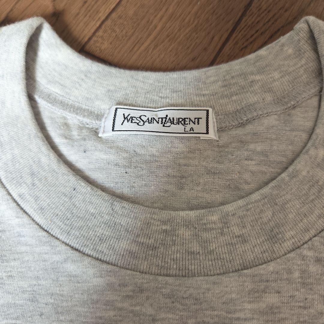 新品　イヴサンローラン ワンポイント 刺繍 ロゴTシャツ グレー L