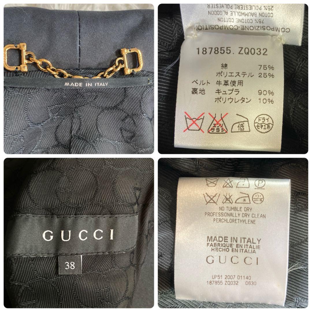 melon様 GUCCI ベルテッド トレンチ コート M 黒 ダブルG 金