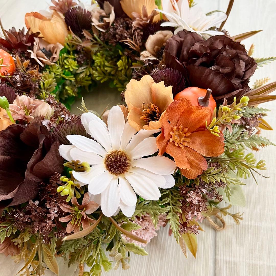 秋リース 紅葉 リース ブラウン 大きめ 豪華 ナチュラルリース