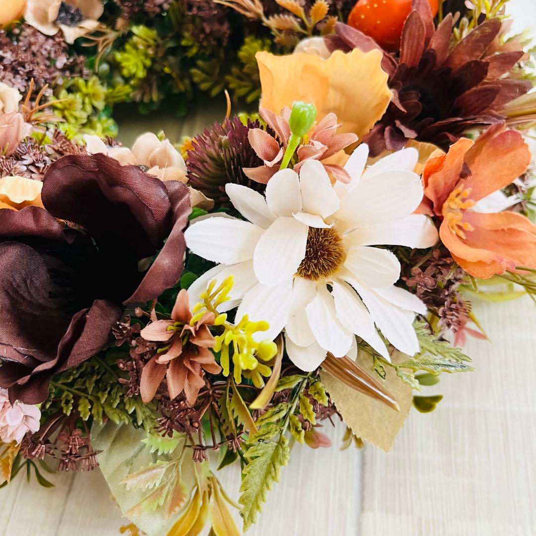 秋リース 紅葉 リース ブラウン 大きめ 豪華 ナチュラルリース