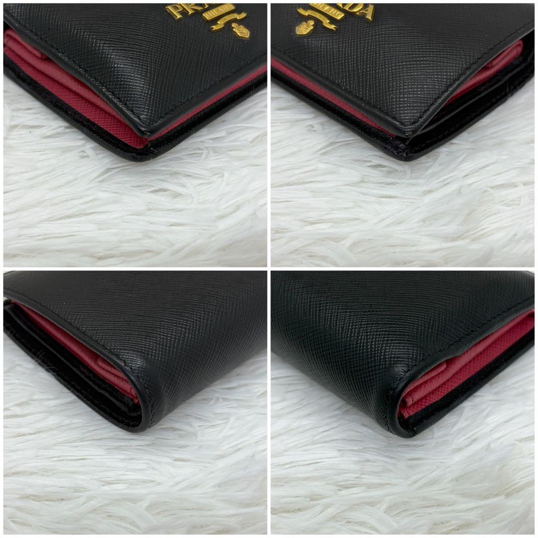 RFID搭載/美品✨️プラダ 二つ折り財布 サフィアーノ ピンク バイカラー