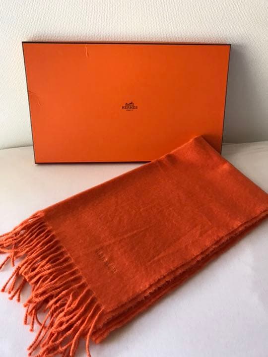 (お値下げしました)エルメス　カシミアマフラー　オレンジ(クリーニング済)