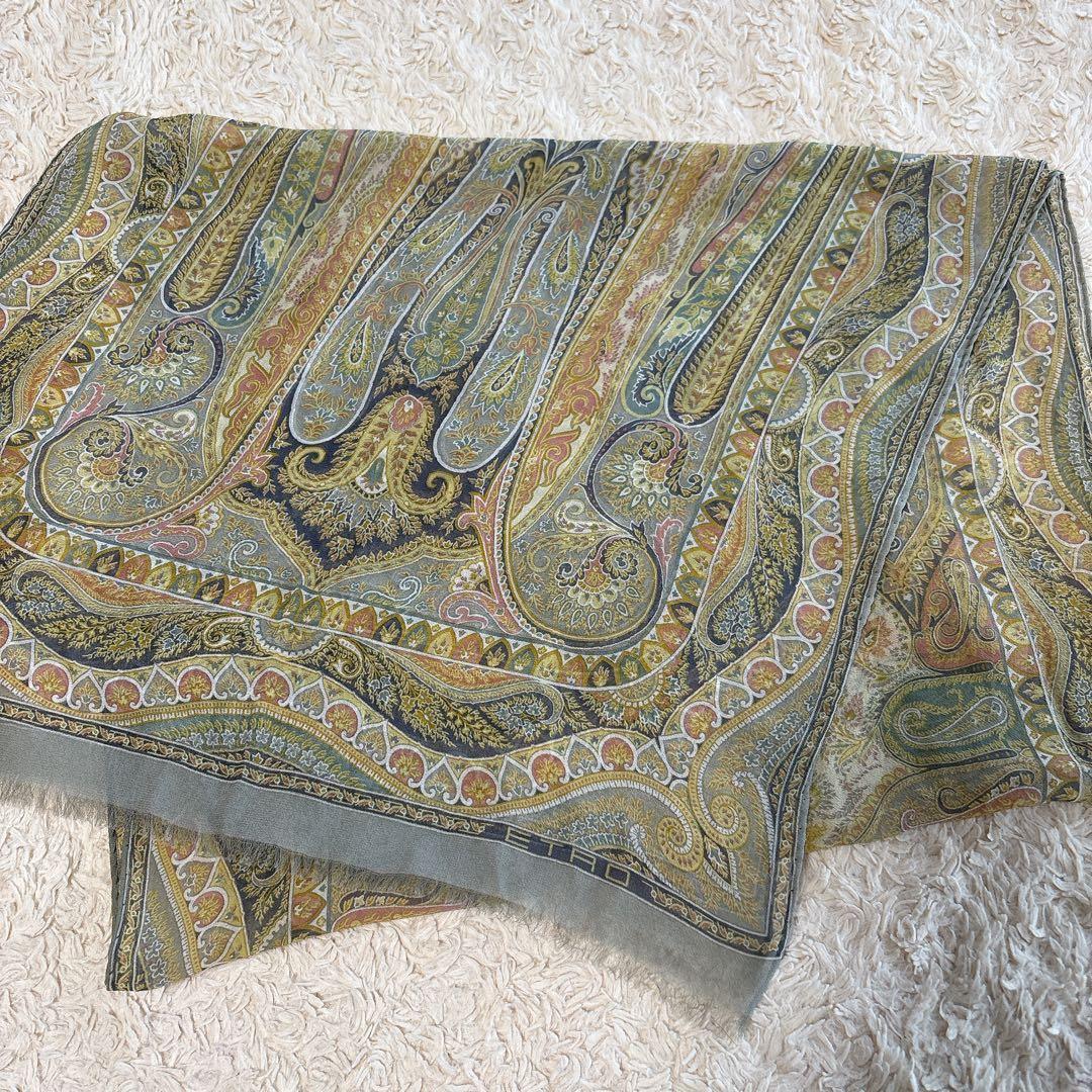 ETRO エトロ ペイズリー柄 スカーフ ショール ストール シルク100% 茶