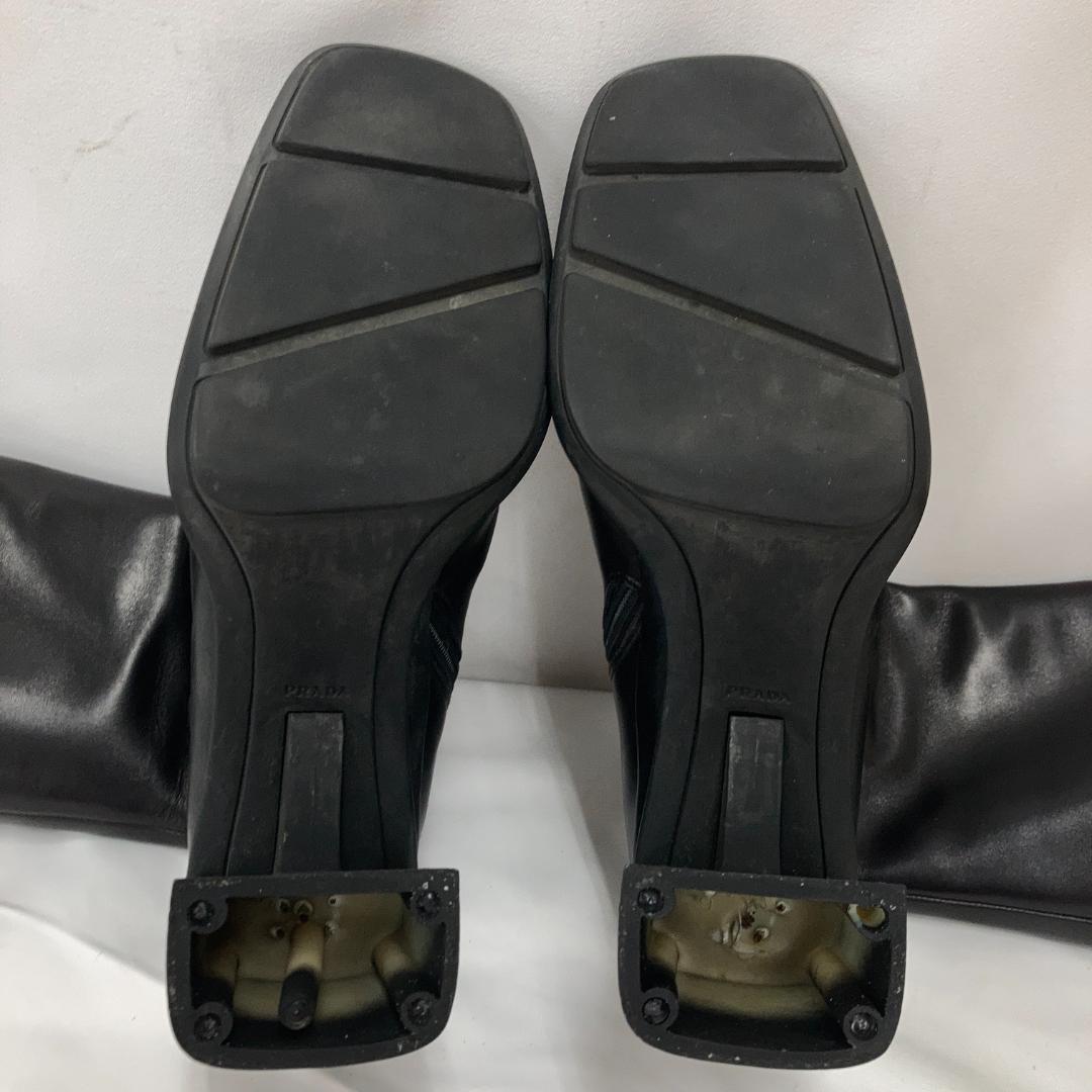 【希少/訳あり】PRADA プラダ ロングブーツ 黒 スクエアトゥ 25cm相当
