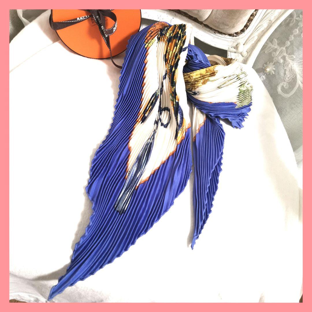 【良品】エルメスHERMESプリーツスカーフ ショール 侍柄和柄 鑑定済!