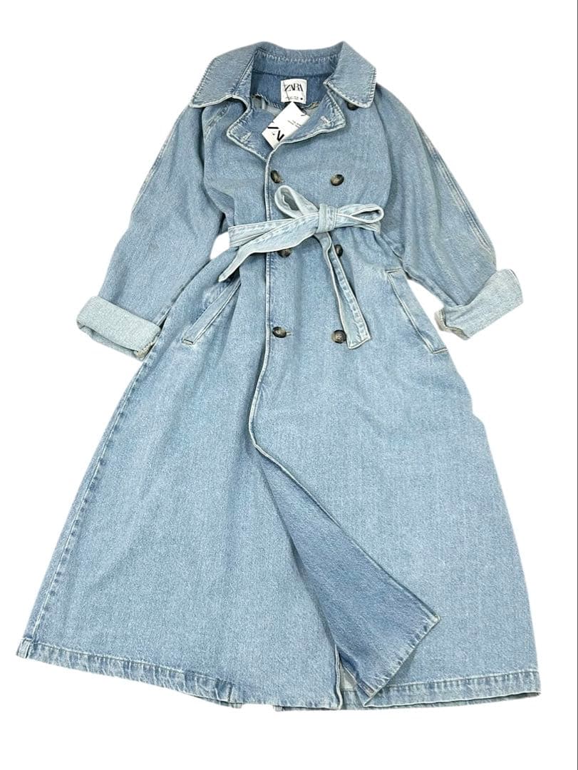 ZARA ザラ デニムトレンチコート ロング ベルト付き サイズL