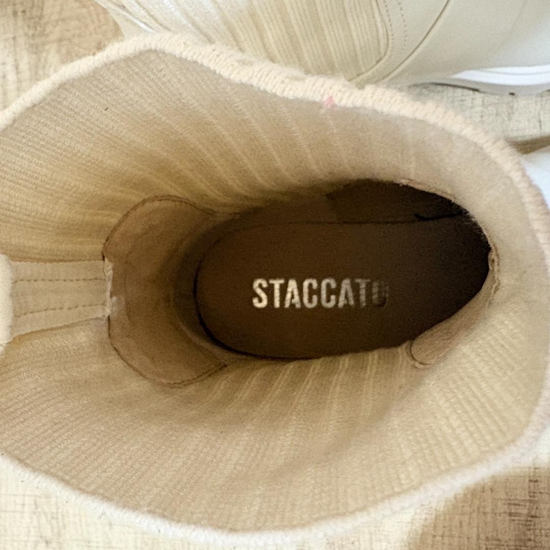 美品 STACCATO テレサニットコンビブーツ 24cm オフホワイト