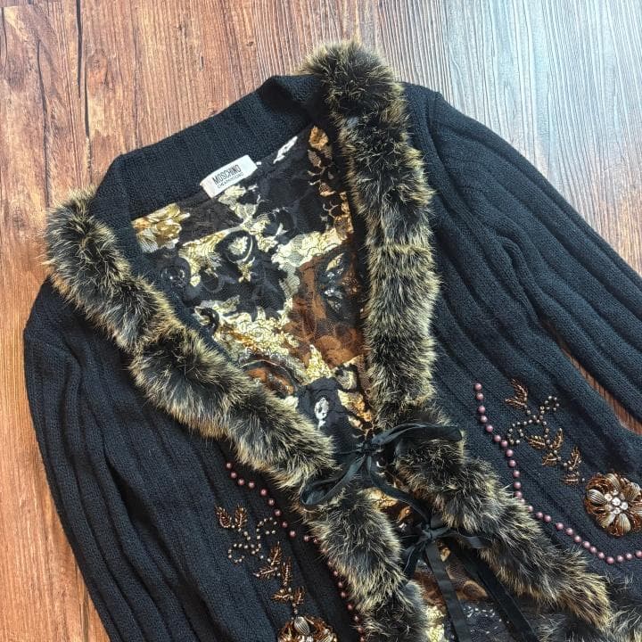 【古着】MOSCHINO CHEAP & CHIC ニットカーディガン 裏地柄