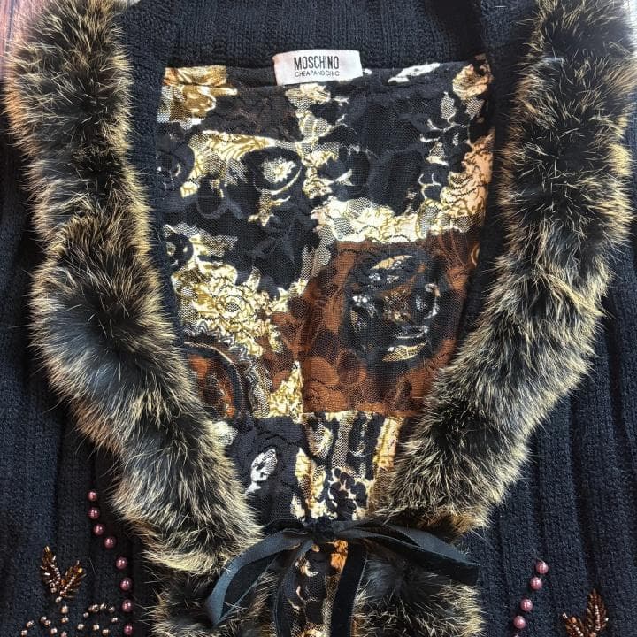 【古着】MOSCHINO CHEAP & CHIC ニットカーディガン 裏地柄
