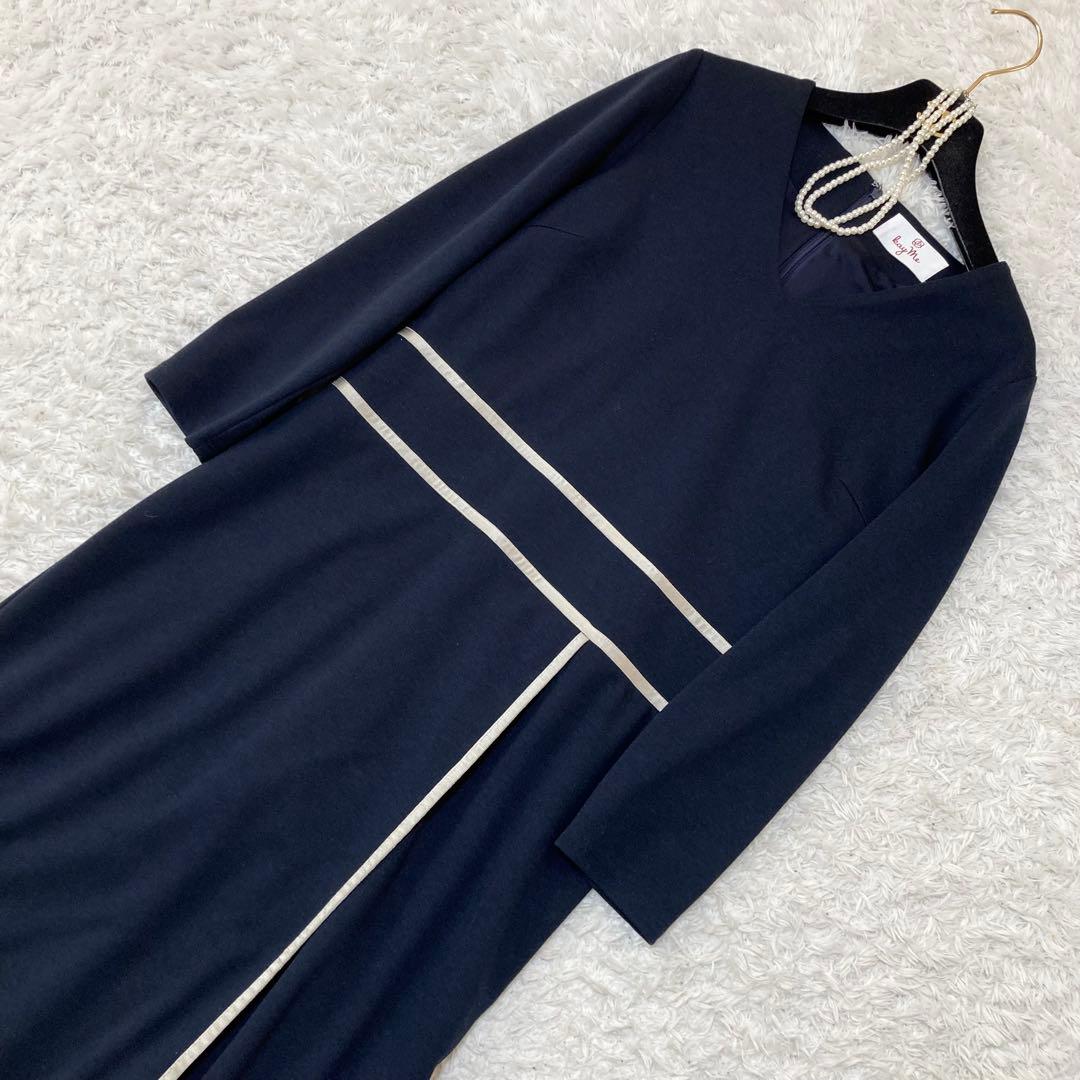 美品♡ ケイミー kayme ネイビー パイピングワンピース サイズ11 七分袖