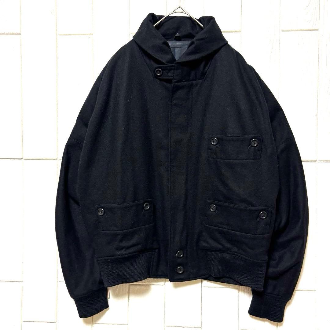 激レア 80s PASHU シンホソカワ 短丈 ウール ボンバーブルゾン 黒 M