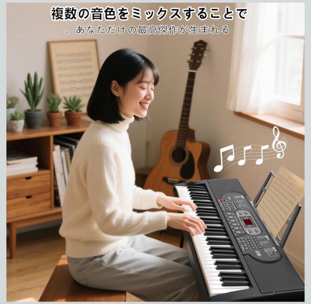 電子ピアノ 61鍵盤 キーボード 日本語表示 2WAY給電 ブラック 軽量
