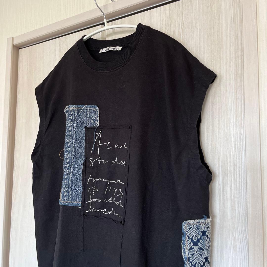 Acne Studios ロゴ刺繍入り デニム パッチワーク ノースリーブt