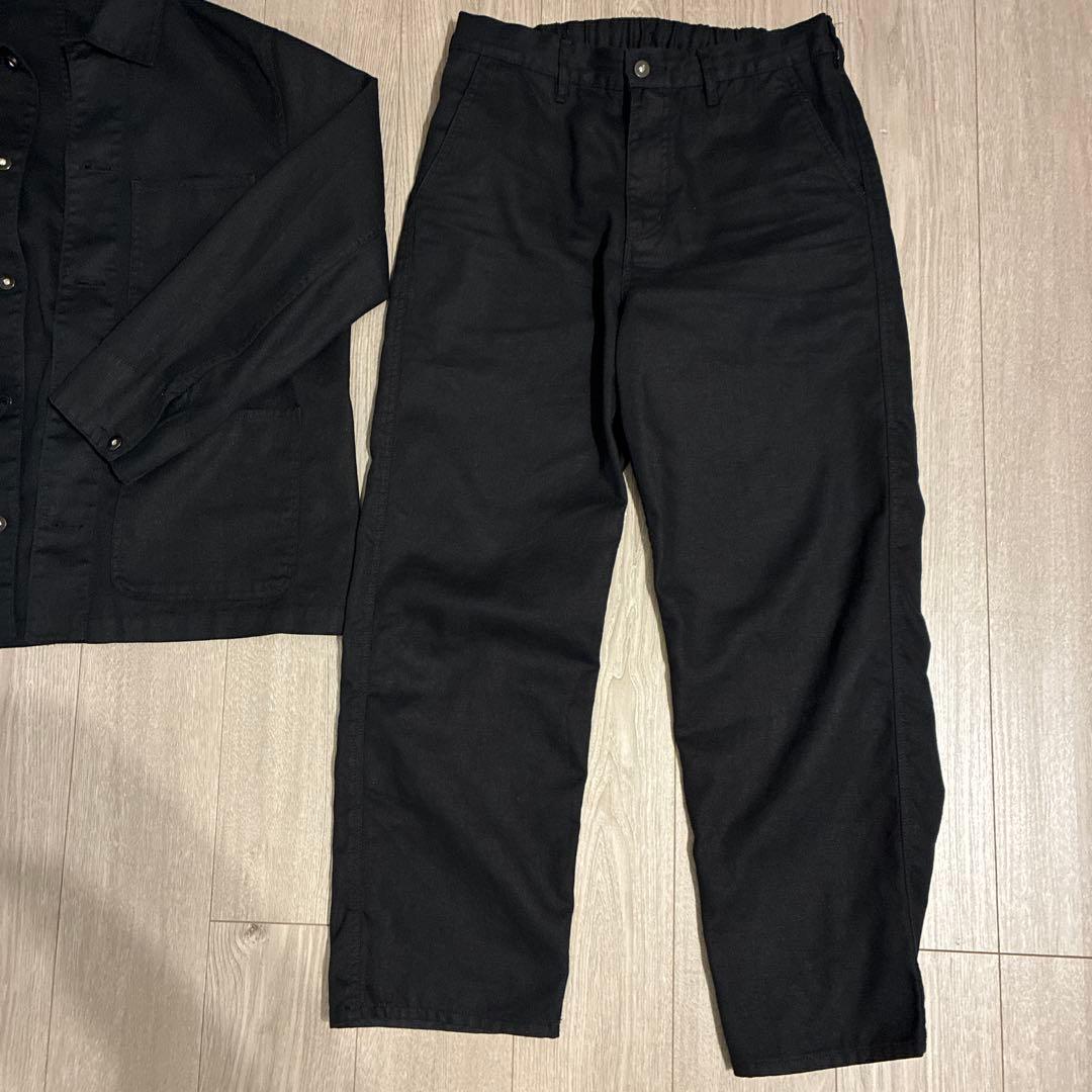 無印　カポック混　カバーオール　ジャケット L パンツ　L 黒　セットアップ