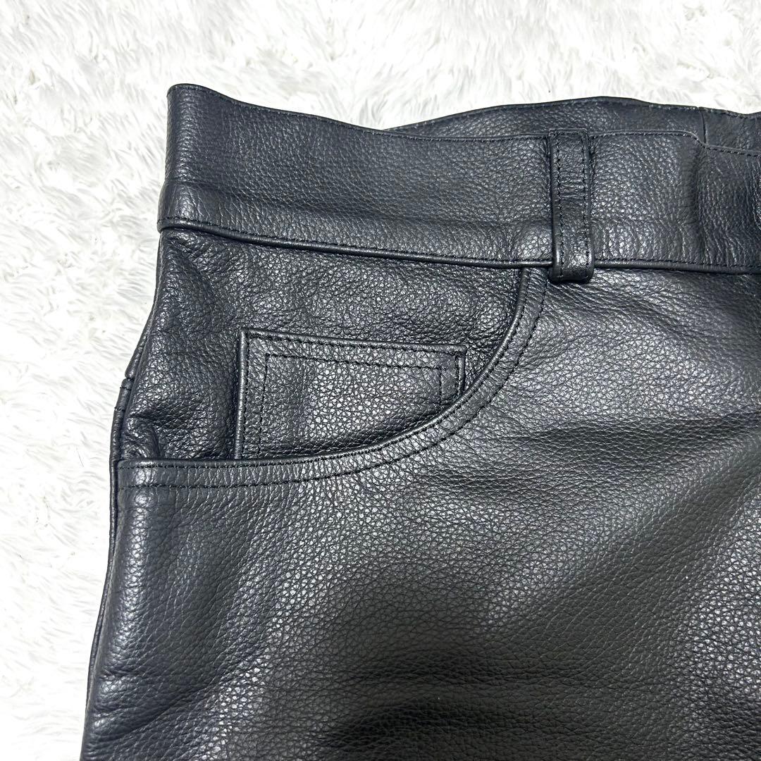 美品✨　SPOON スプーン　レザーパンツ　カウレザー　シボ革　ブラック　34