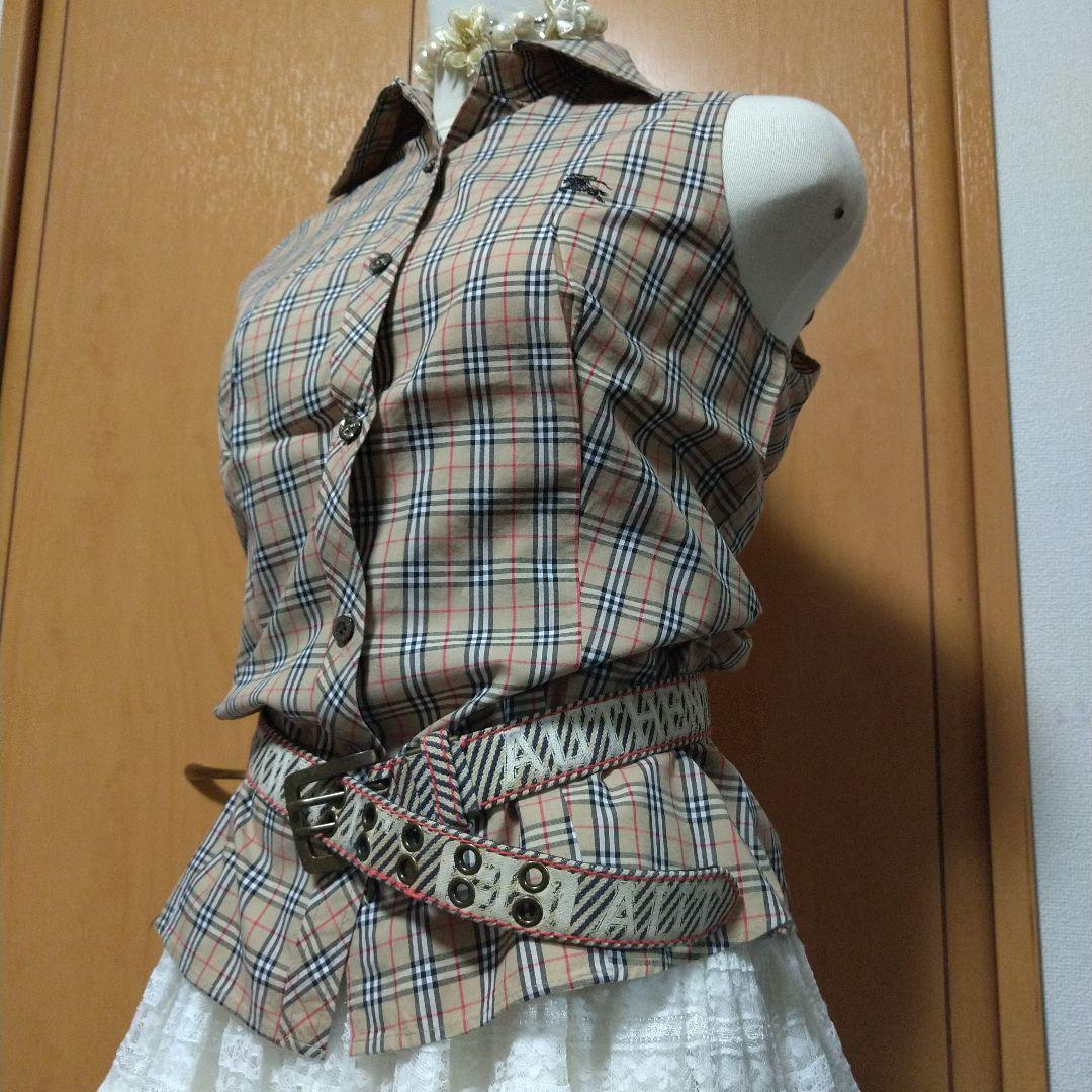 【美品】Burberry ノバチェック柄 ノースリーブポロシャツ y2k