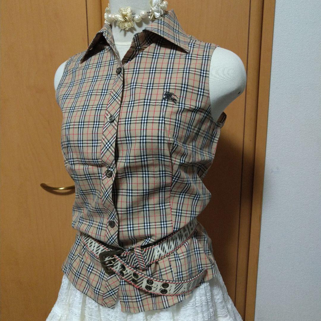 【美品】Burberry ノバチェック柄 ノースリーブポロシャツ y2k