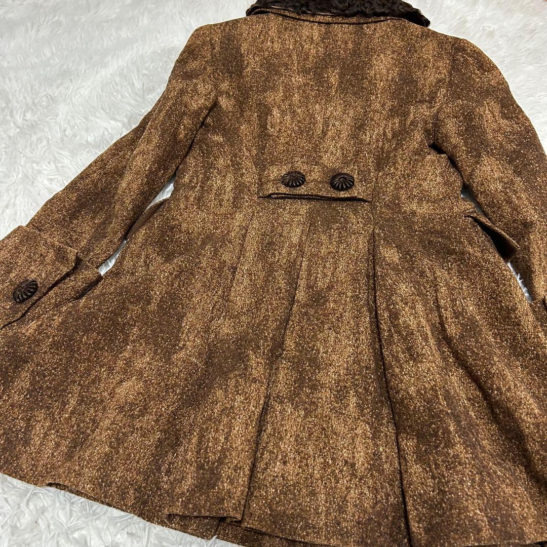 A FERRETTI ウールコート ファー衿 ダブルボタン ブラウン