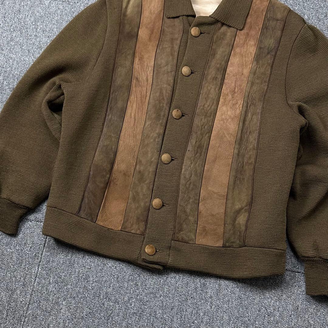 70s silton レザー切り替え ニットジャケット ビンテージ 古着