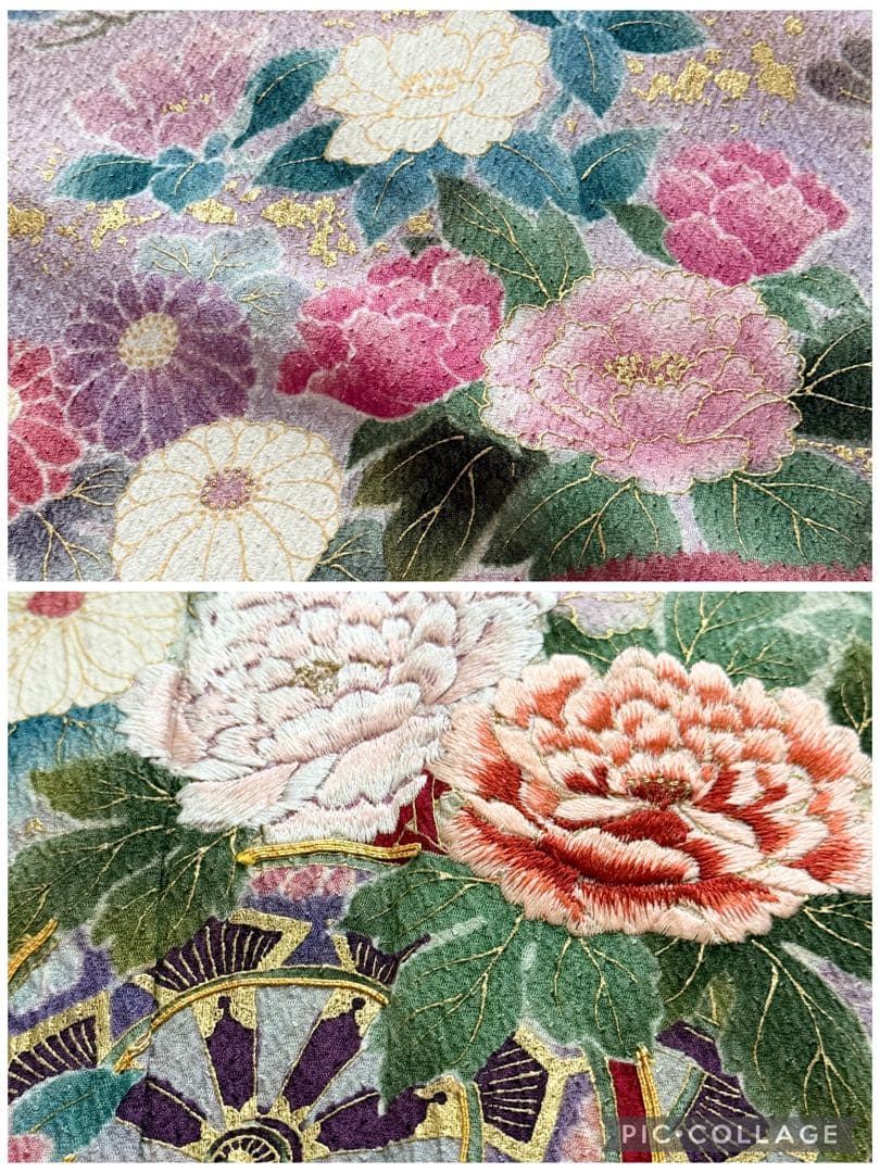 未使用品　振袖フルセット　手差し友禅　刺繍　新品長襦袢　トールサイズ　裄丈70