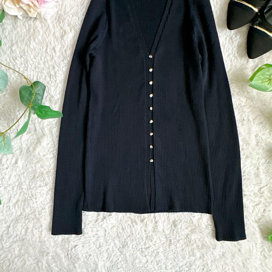 極美品☆ DES PRES コットンアセテートリブ Vネックカ ーディガン 濃紺